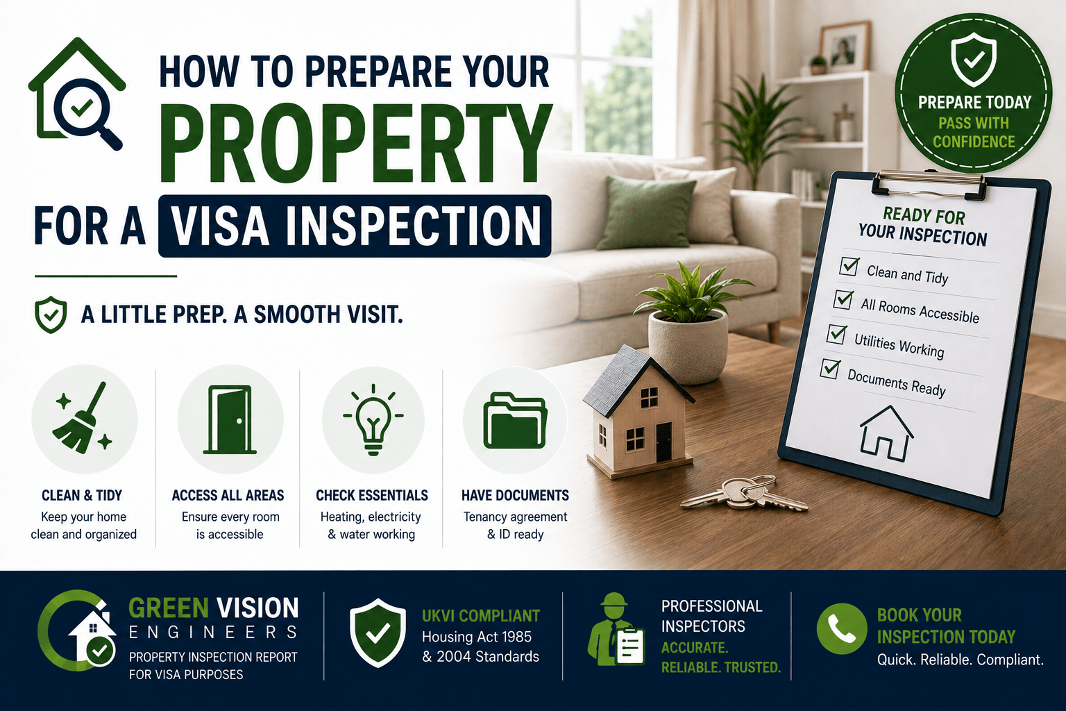 A simple checklist showing how to prepare a property for a UK visa inspection visit