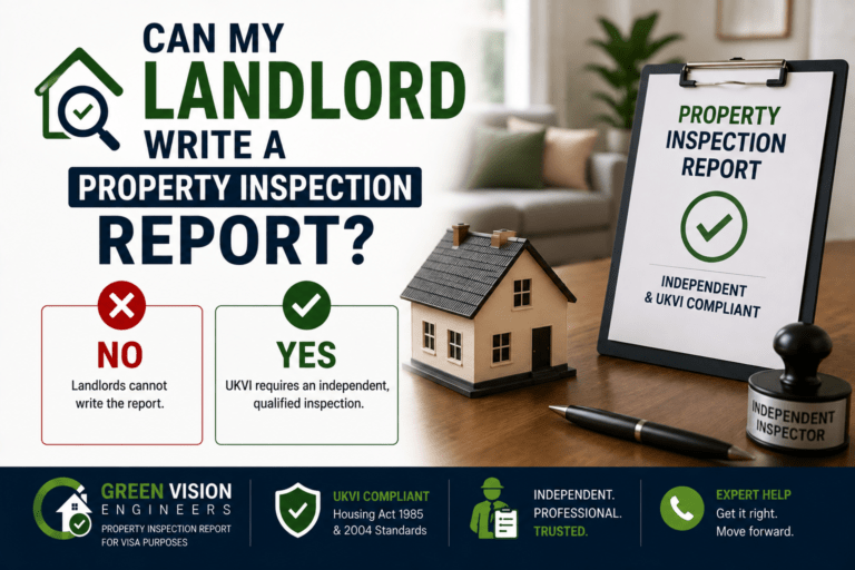 Independent surveyor rather than a landlord conducting a property inspection report for a UK visa application